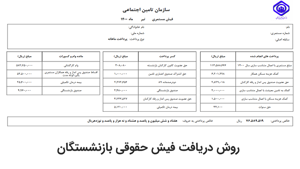 روش دریافت فیش حقوقی بازنشستگان تامین اجتماعی