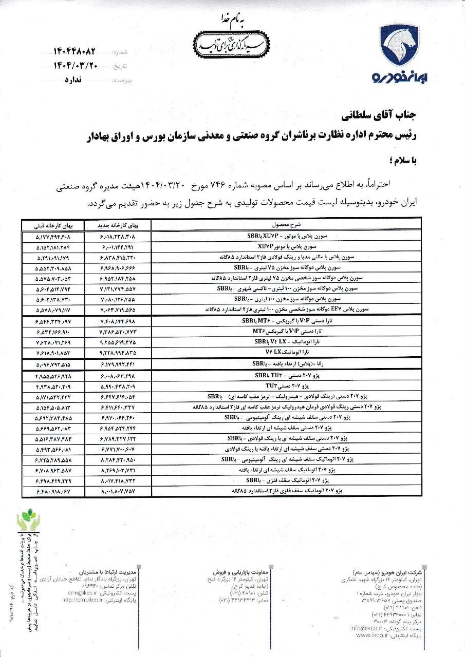 قیمت جدید محصولات ایران خودرو + لیست رسمی قیمت خودروها